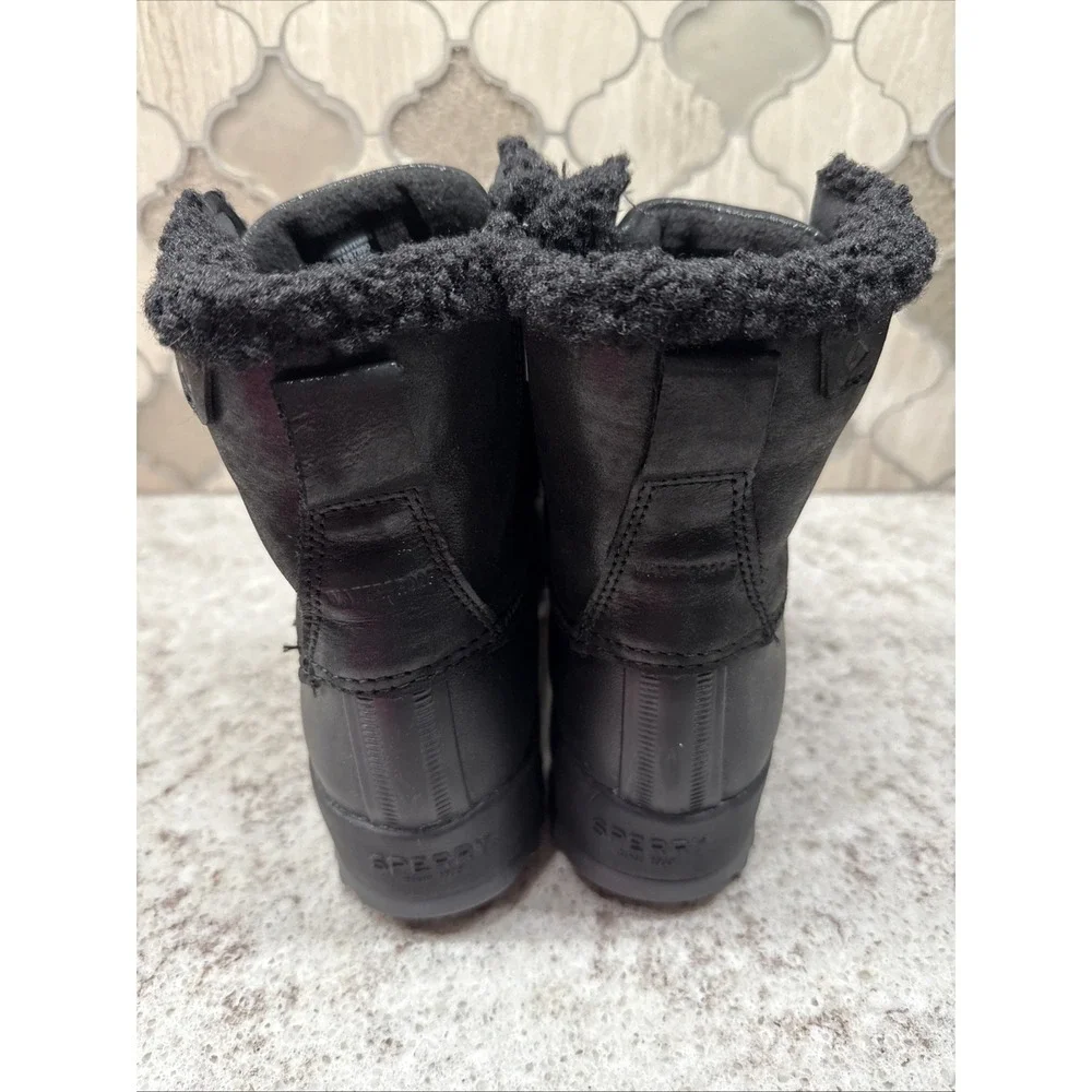 Sperry Top-Sider Womens Black Zipper Faux Fur Boots 3M Insulated 8.5 Medium